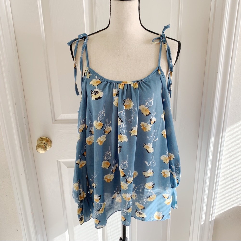 Blue Floral Cold Shoulder